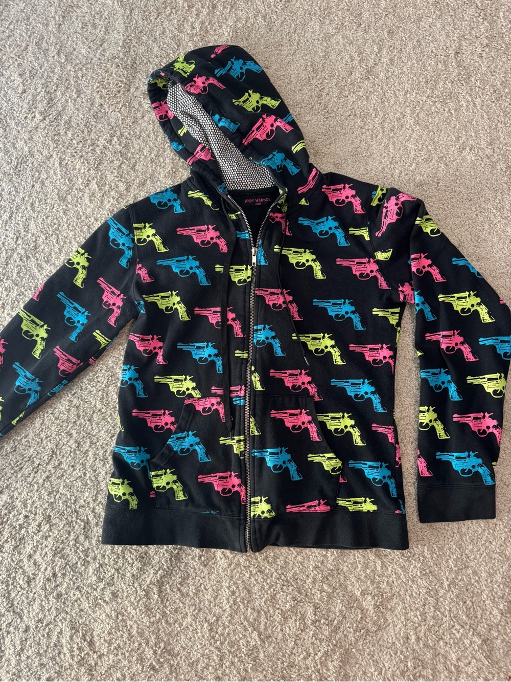 Vintage Hot topic Andy Warhol gun zip up jacket size Large